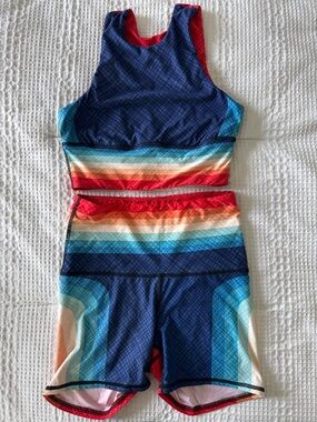 Yoga Democracy Rainbow High-Neck & Shorts Athletic Set